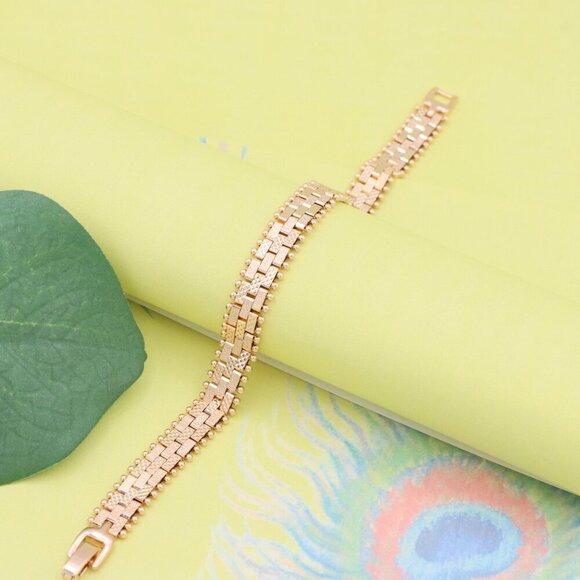 "Elegant Rose Gold Chain Bracelet with Textured Brick Pattern, XPBL1128 - Picture 3 of 12